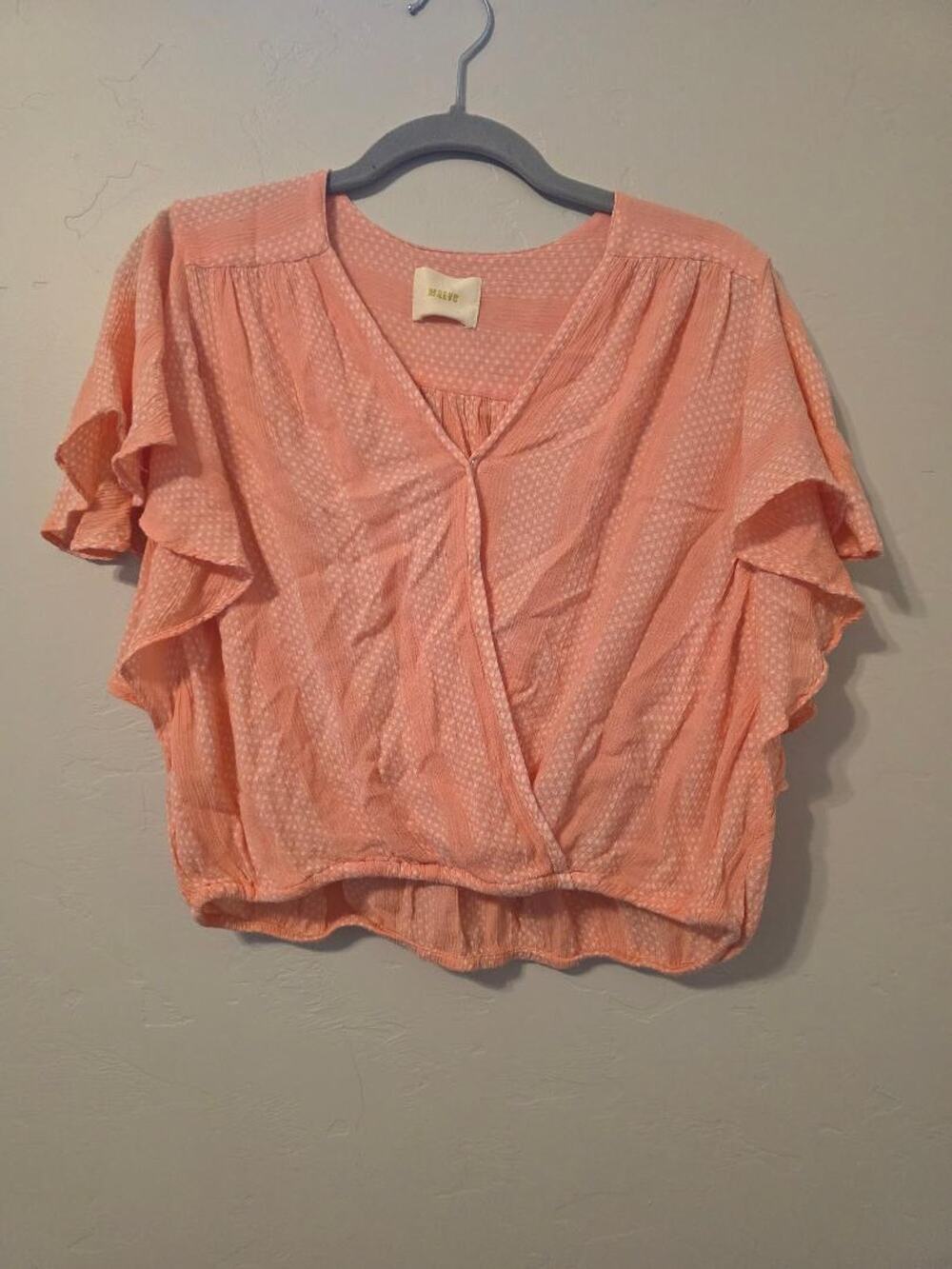 Maeve Anthropologie Coral Dot Flutter Sleeve Wrap Top Medium